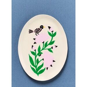 Anthropologie Enamel Cottagecore Tray w Bird Flower Mini Trinket Jewelry Gift